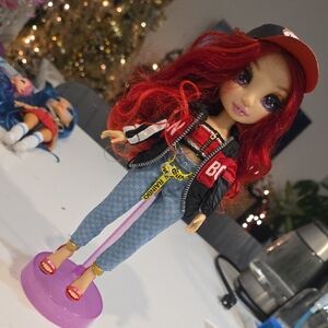 Trendy Red-Haired Fashion Doll with Denim Outfit